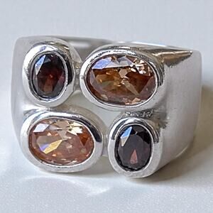 Vintage Esprit 925 Silver Ring Garnet Orange Tourmaline Chunky Statement